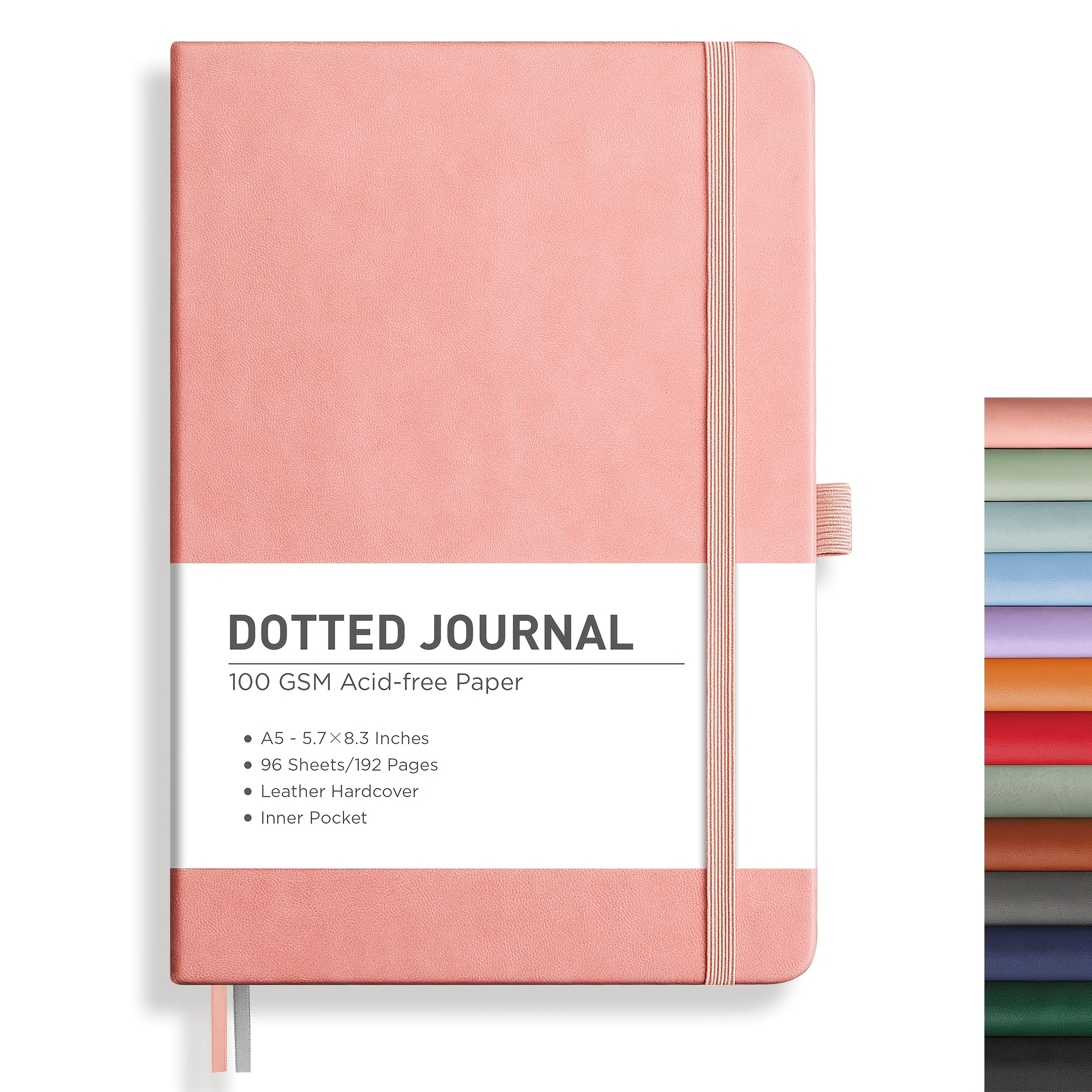 TEMU 1pc A5 Leather Hardcover Journal Notebook - 192 Pages (100 Gsm Thick Paper) With Dotted , Pocket-friendly Ner For Journaling, & Tracking,