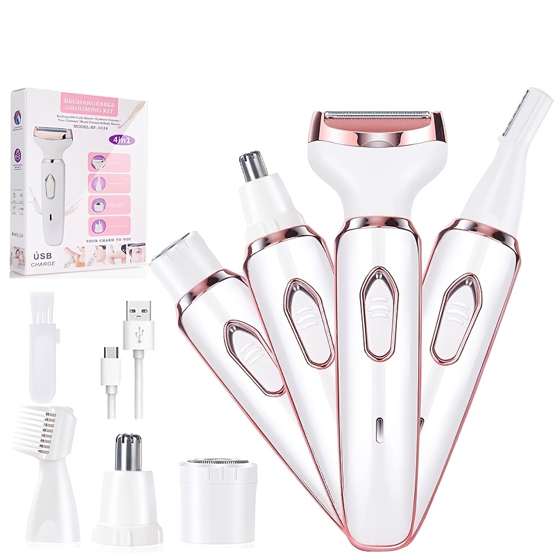 TEMU Afeitadora Eléctrica Recargable 4 en 1 para Mujer, Depilación Casera para Nasal, Cejas y Axilas