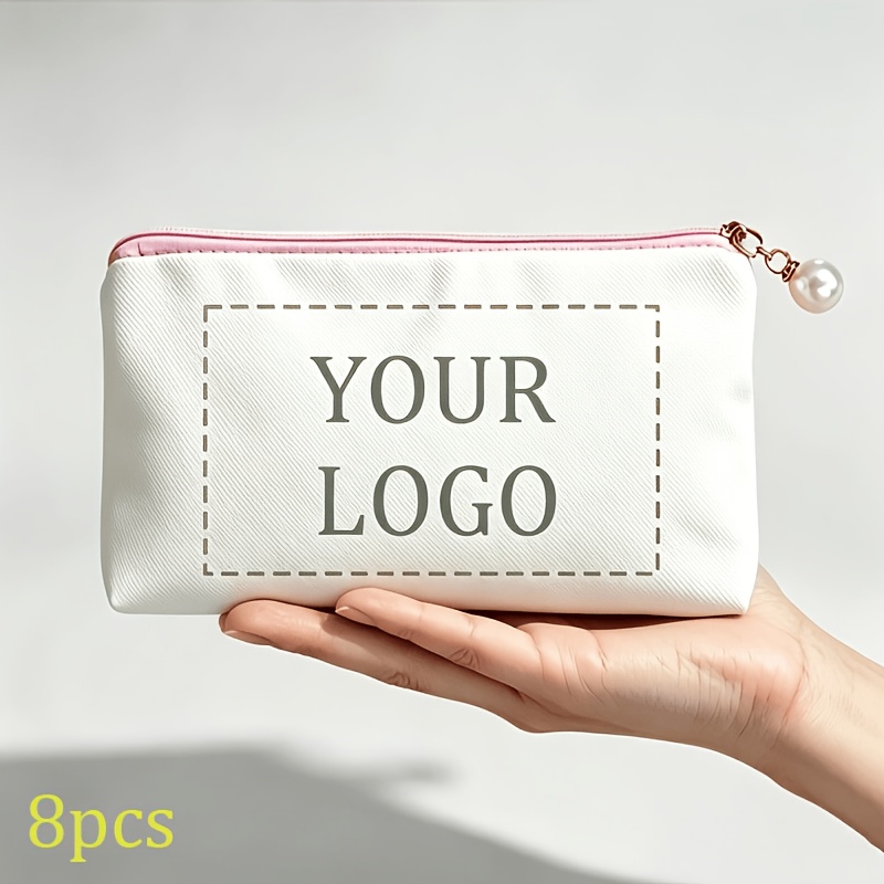 TEMU 8pcs Gyteck Personalized Photo/logo Pearl Zipper Toiletry Bags Suitable For Weddings, Birthdays, - Heavyweight Fabric Cosmetic Pouch With
