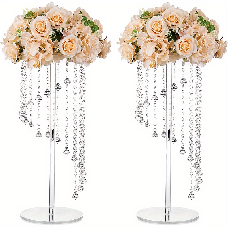 TEMU 2pcs 23.6 Inch High Acrylic Vase Wedding Decoration For Crystal Dining Table Decoration - Elegant Geometric Flowers For Party Dining Tables, Christmas And Halloween Decorations