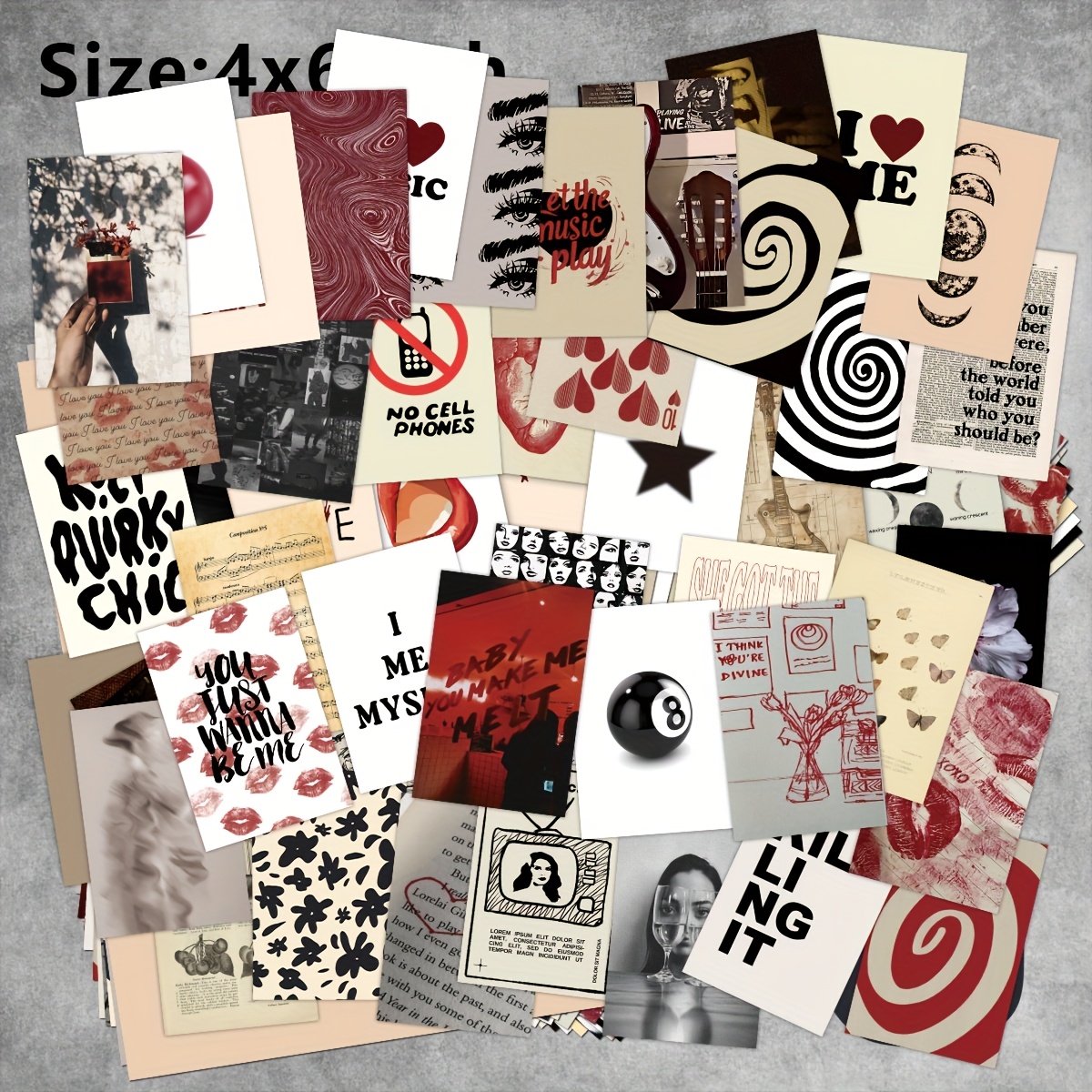 Image of 2d Flat, 2d Flat, 50pcs Bedroom Vintage Music Wall Art, Vintage Photo Collage Kit Pictures, Room Decor Art Prints, Vintage Room Decor Posters, Wall Art Decor Postcards, Halloween Christmas Decor