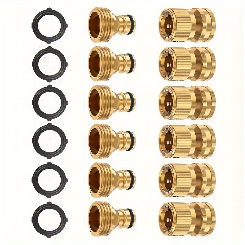 

6set Garden Hose Quick Connector, Solid Brass 3/4 Inch Ght Thread Fitting No-leak, Water Hose Female And Male Easy Connect