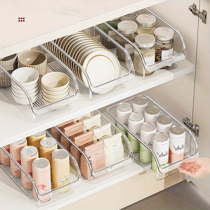 4pcs   transparent layered storage baskets u shaped large opening organizer for bowls plates seasoning bottles cans thickened pet material ideal for kitchen cabinet organization kitchen organizers and storage shelf baskets 0