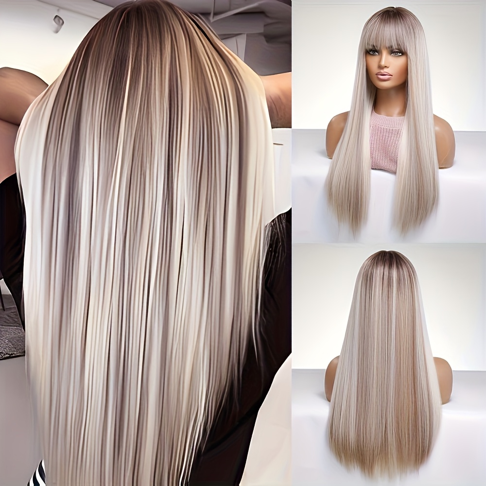 E-shop Hochzeit Pony Liebe-Farben Gemischte Farbe, Urlaub, Silberfarbenes Pony Langes Glattes Haar Mechanisierte Synthetische Perücke Reise, Outdoor