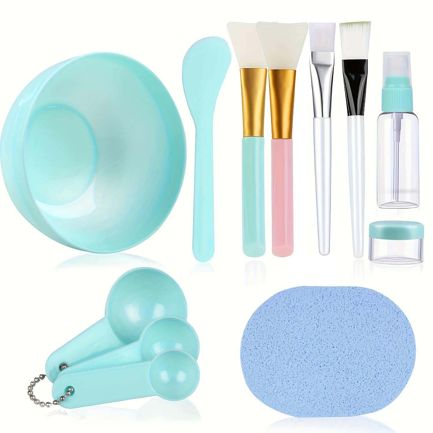 

10-piece Facial Mask Set With Spoons, Brushes, Spray Bottle, And Jar - Diy Face Mask Application Kit, -plastic, Soft, Flexible, Blue