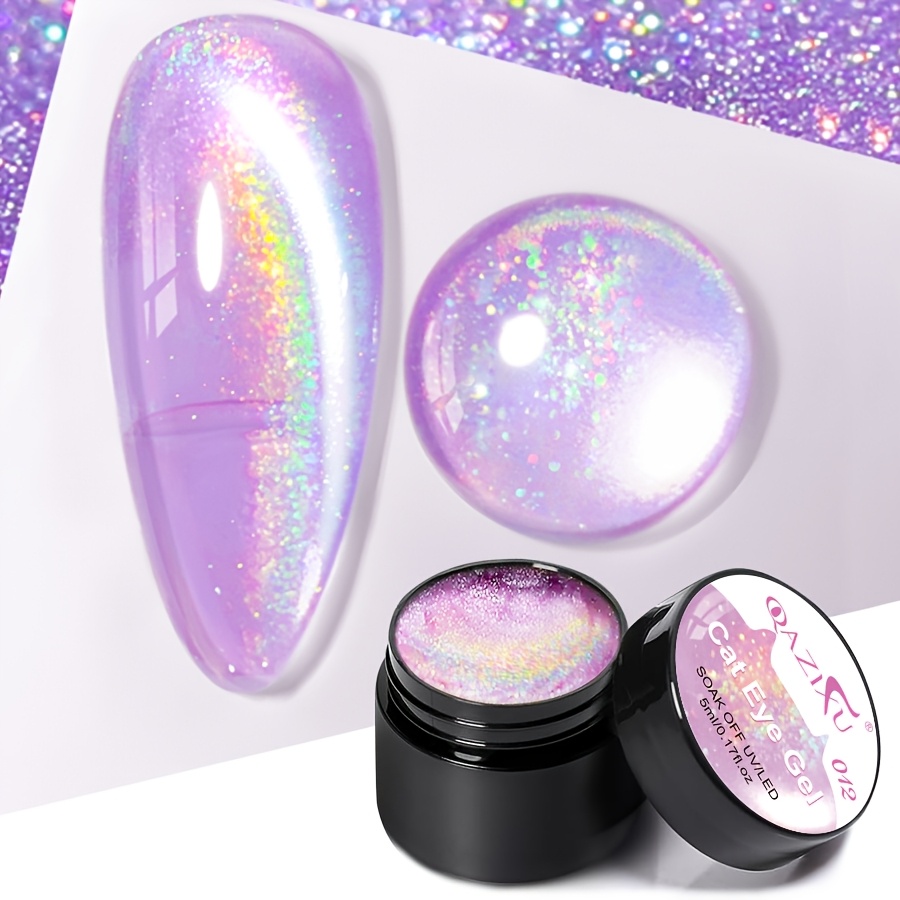 Image of Qazixu Cat Eye Gel Nail Polish In 4 Colors: Holographic Glitter, Semi-transparent Jelly Colors, Magnetic Polishing, /led Cat Eye Gel. Suitable For Home And Salon Use. Nail . For Women