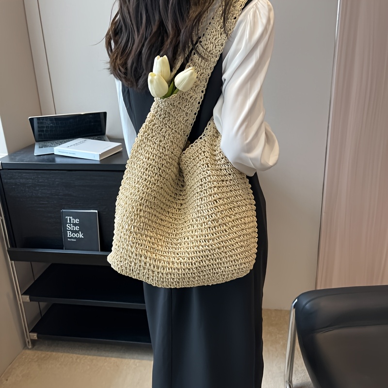 Borsa Paglia Donna - Tote Bag Estiva Per Spiaggia, Vacanze E Picnic (Color Dark Khaki) - Foto 3