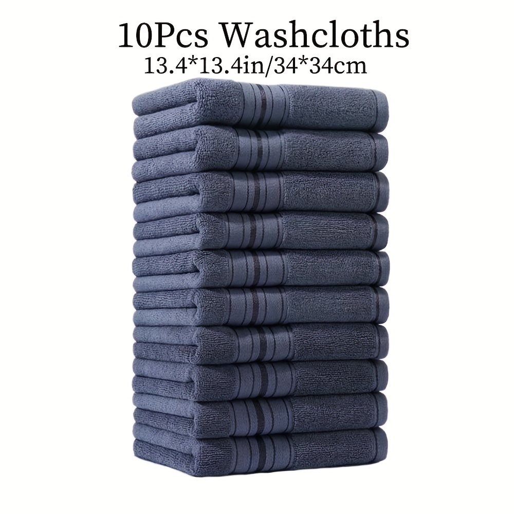 10pcs 100% Cotton Plain Washcloths Set 13.4 X 13.4 Inches/34 X High Absorbency Soft And Comfortable Fingertip Towel With Satin Trim Suitable For Bathroom, Kitchen Washcloths, Optional