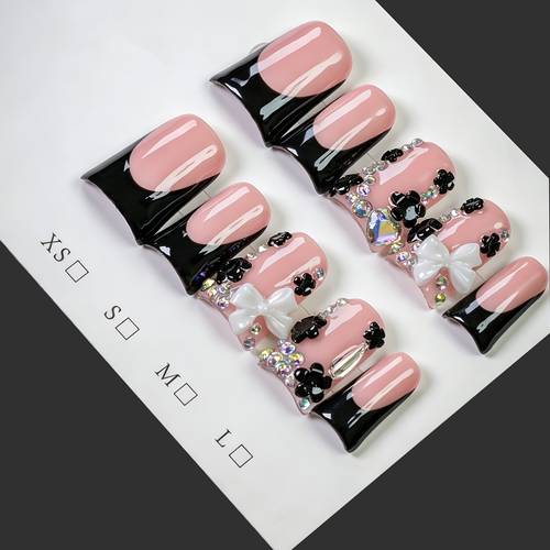 premium handmade for dark skin lady with 3d bow and chic tips suitable for parties dances daily wear tool kit great gift for women and handmade press on nails handpainted nails springnails summernails