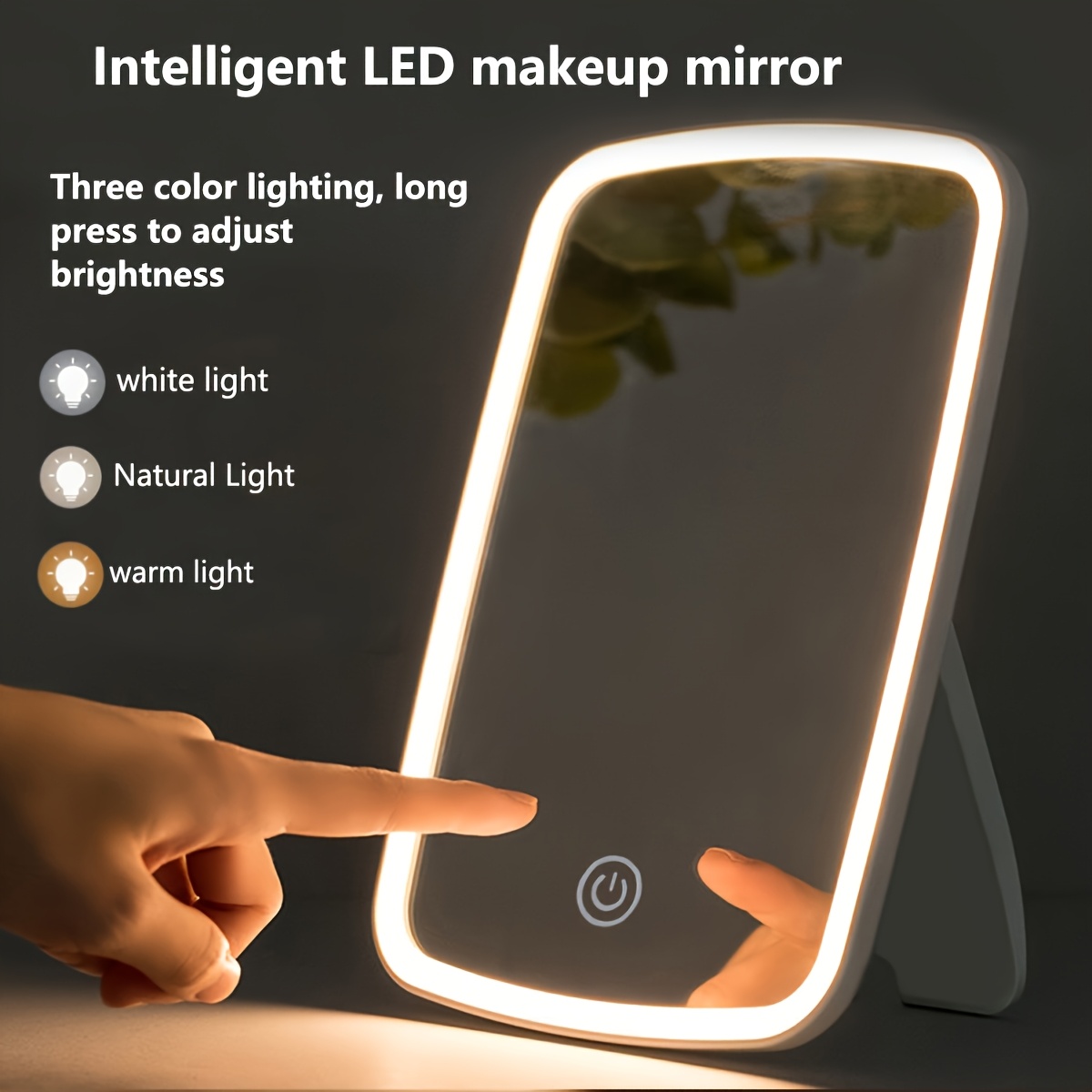 Oglindă de machiaj LED portabilă cu control tactil, 3 moduri de iluminare, luminozitate reglabilă - Design elegant, potrivită pentru retușuri în mișcare, portabilă, lumină caldă și albă, cu tematică de personaje, oglindă de machiaj LED portabilă, oglindă de toaletă iluminată de dimensiuni mari, esențiale pentru călătorie