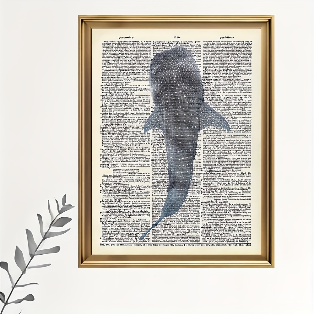 TEMU 2d Flat, 2d Flat, A Wall Art Piece Featuring A Whale Shark Dictionary Print, Unframed Fabric Canvas Poster, Suitable For Decorating Homes,