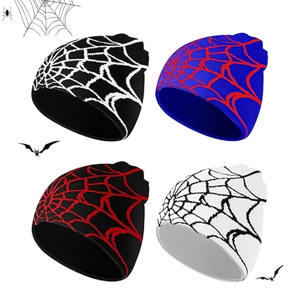 

4 Pcs Y2k Beanies Spider Web Pattern Beanies For Men Women Acrylic Knitted Beanies Hat Warm Cap