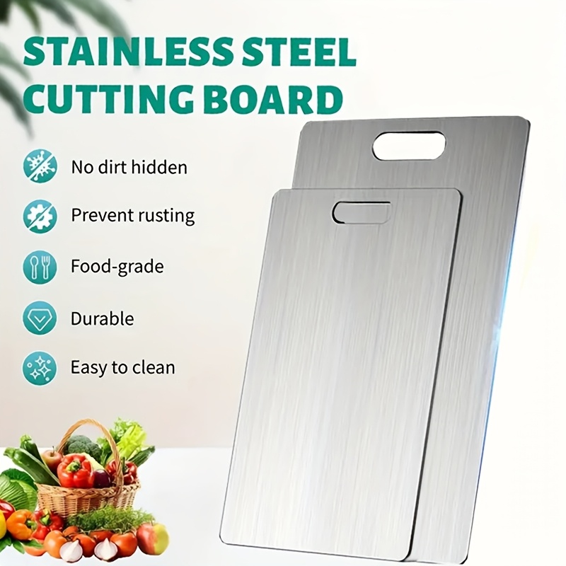 imagen del artículo tabla de cortar de acero inoxidable - tabla de cocina de   cara   resistencia y grado alimenticio con bordes redondeados y base antideslizante, gran tabla de acero inoxidable 201 para uso en hogar y restaurante,   para lavavajillas, higiénica y   de limpiar,   y estable para