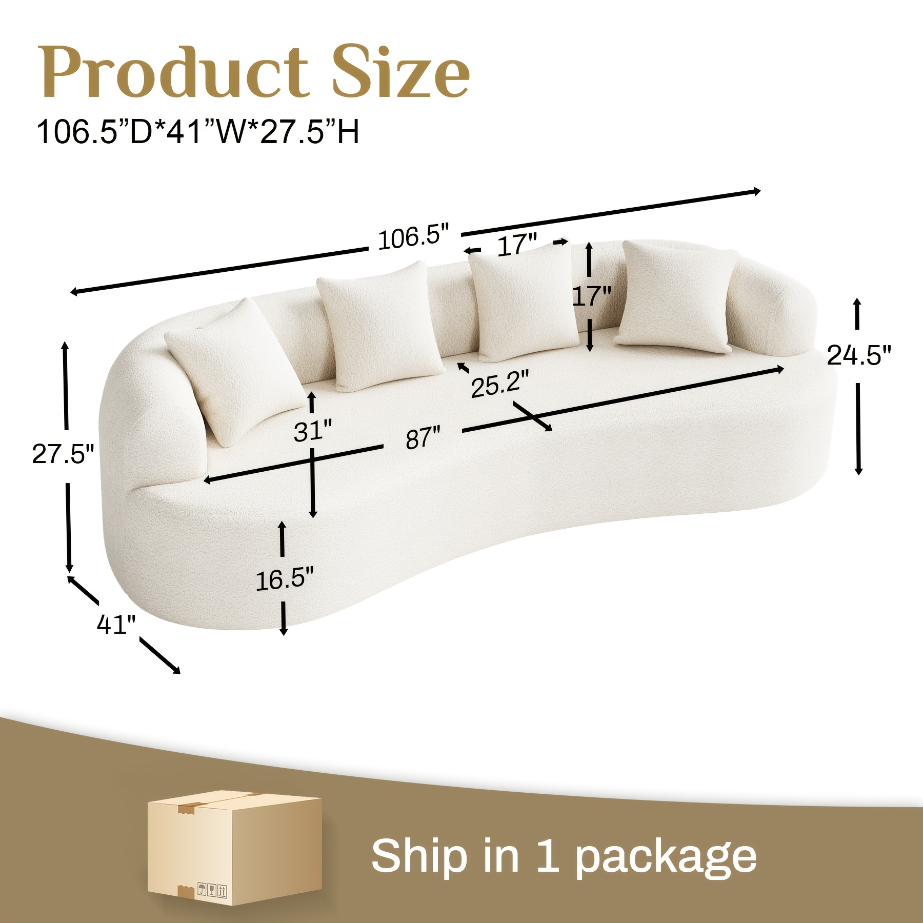 Moedrn Oversized Boneless Curved Sofa 68.5