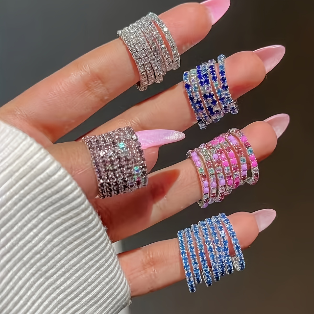 Women's Sparkling Rhinestone Elastic Rings Set