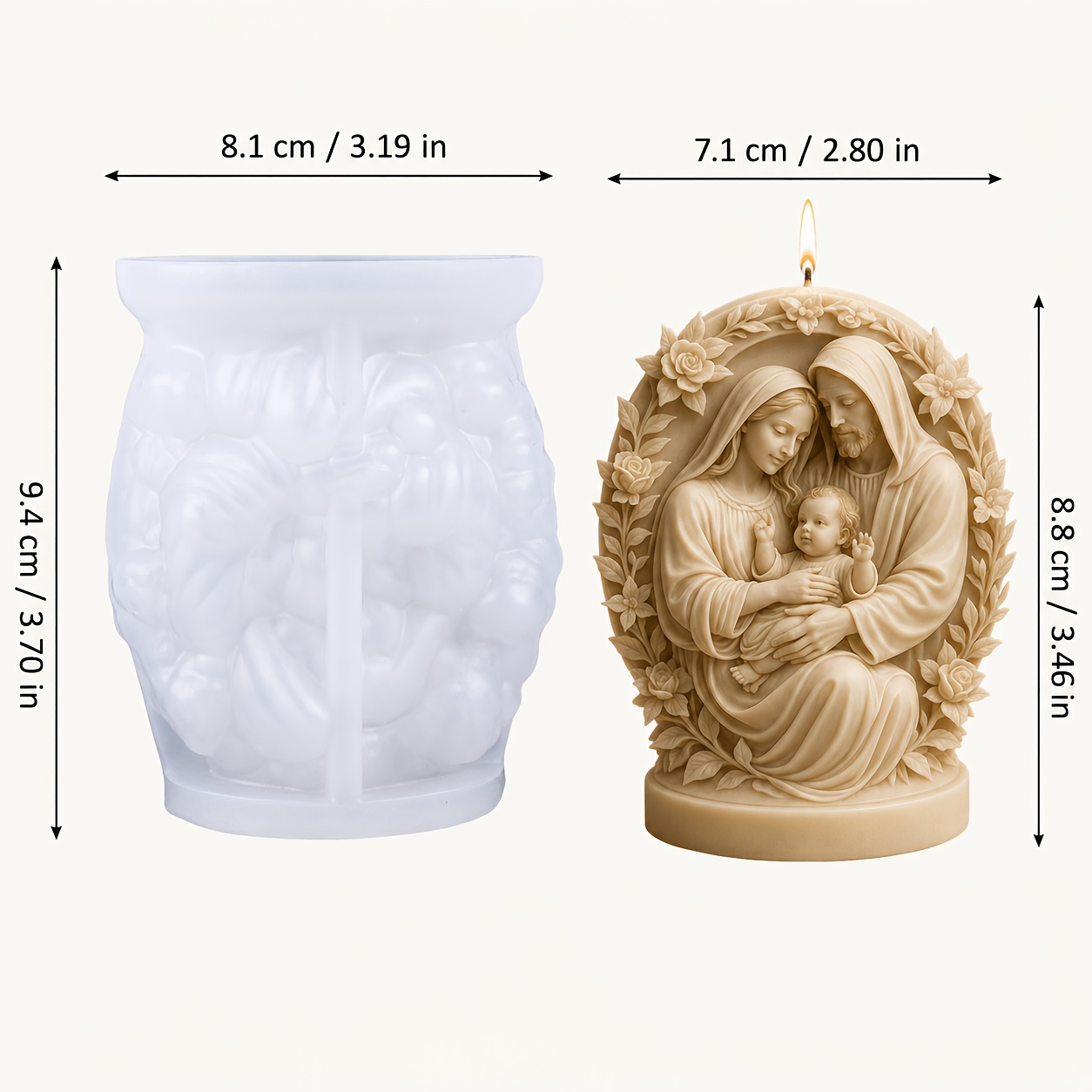 TEMU [resin Silicone Mold] 1pc 3d Holy Family Relief Candle Mold, Reusable Silicone Molds For Plaster Crafts & Resin, Rose Floral Ornament Mold For