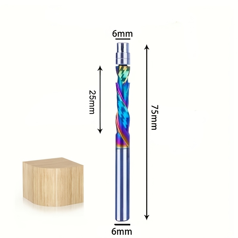 TEMU 1pc 6mm Shank Coated Solid Carbide Spiral 2 Flute Bearing Guide Leveling Router Bit Woodworking End Mill Cutter