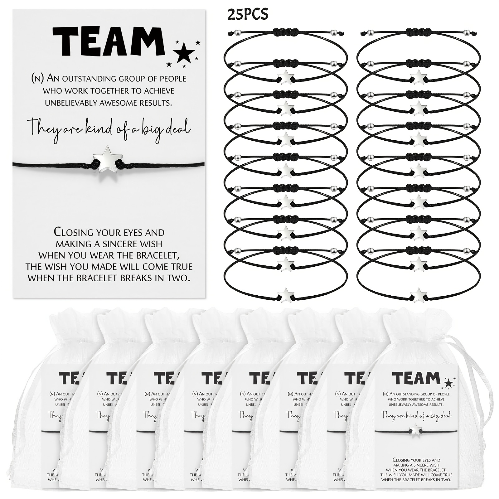 Image of 25 Sets Team Christmas Employee Appreciation Gifts Star Charm Bracelets Forever Christmas End Of Year New Year Gift Bracelets Hand Woven Adjustable Size With Team Appreciation Card Gift Bag