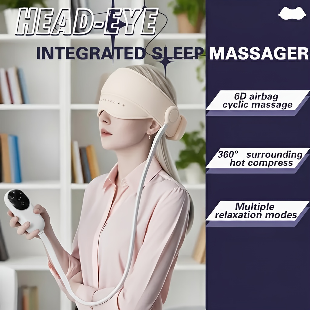 2-in-1 Electric Air Compression Vibration Head Massager, Hands-Free Wireless Home Scalp and Eye Relaxation Device