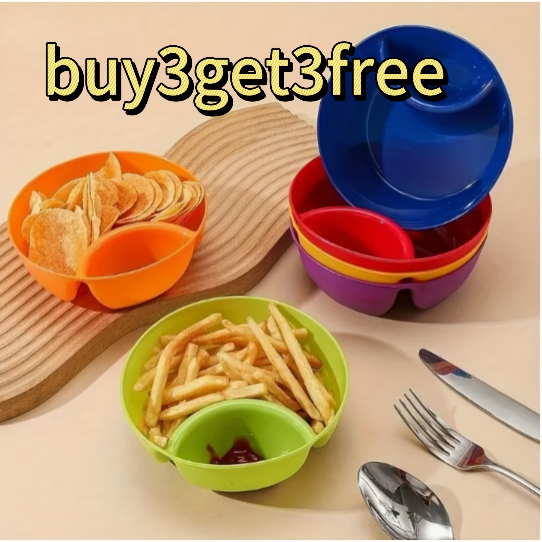 TEMU Buy 3 Get Colorful Plastic French Fry Bowl - Multifunctional Snack Container With Dipping Sauce Compartment, And Easy To Clean, Kitchen Essential, Space