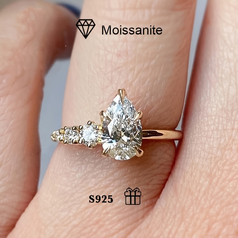 2ct Pear Moissanite Ring S925 Silver French Style