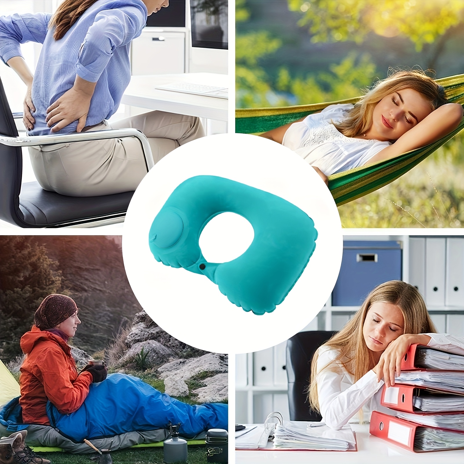 portable inflatable u shaped neck pillow with automatic cervical support lightweight velvet cover adjustable closure for home   use   hand wash only details 3