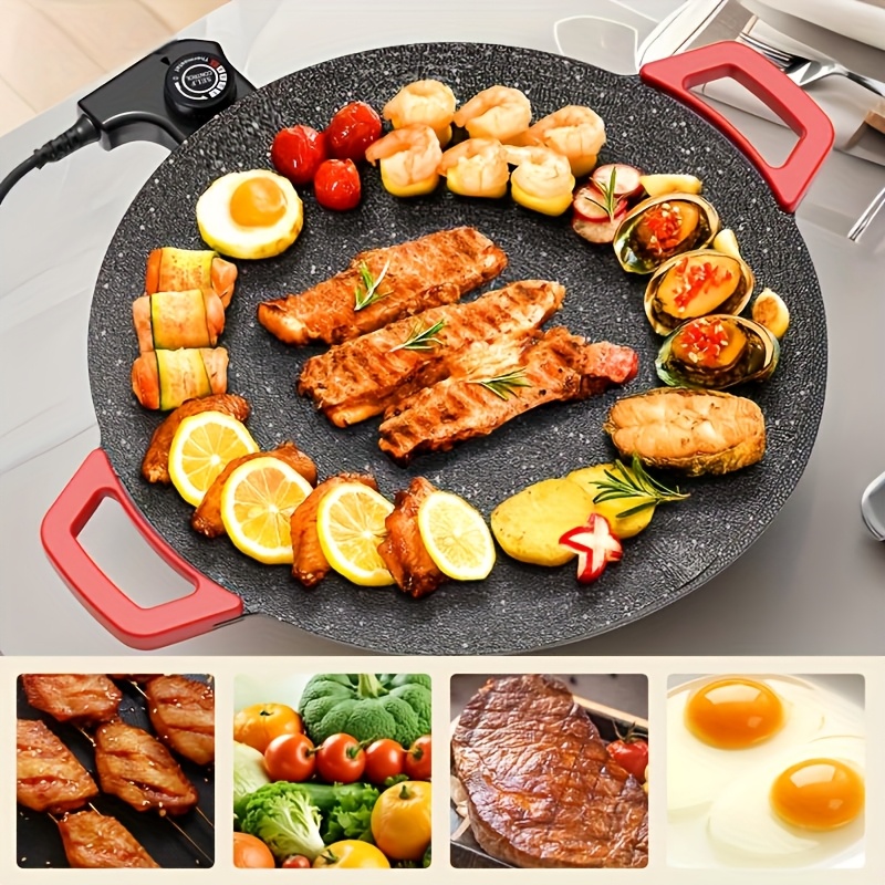 quick-heating electric baking tray -  , smoke-free indoor baking pan,   with a 220-volt plug, suitable for indoor/outdoor barbecuing, cooking, and stir-frying, with a surface   easy to clean and suitable for use in a home kitchen 0