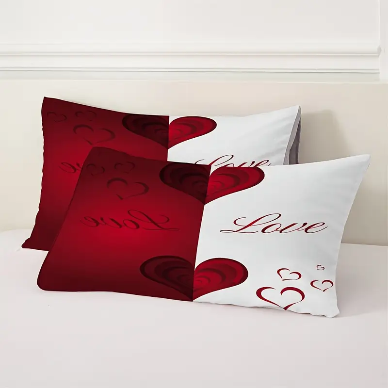 2 3pcs red and white heart print duvet cover set 1 duvet cover 1 2 pillowcase without core couple valentines day romantic heart soft comfortable duvet cover for bedroom home decoration Product details 2