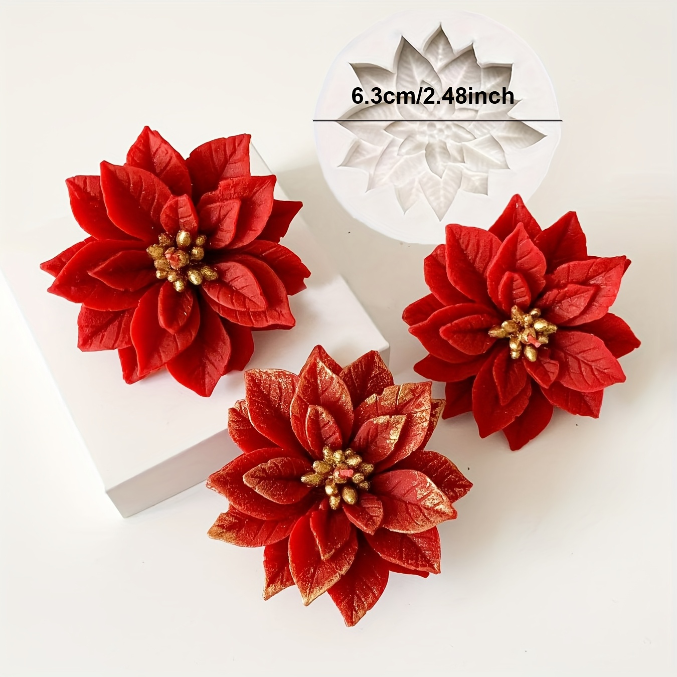 TEMU Poinsettia Christmas Flower Silicone Mold Diy Holly Leaf Shaped Resin Tools Aromatherapy Candle Gypsum Mold Decorating Tools