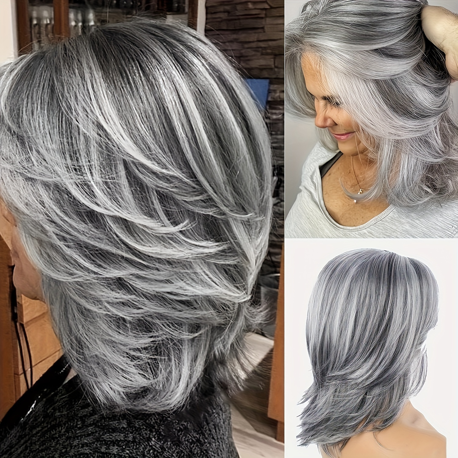 

Grey Layered Wig Silvery Wavy Wig Wave Hair Wig Wig Long Layered Wig For Women Hair Replacement Wigs Soft Heat Resistant Fiber Synthetic Hair Wig (16inch, Black #)