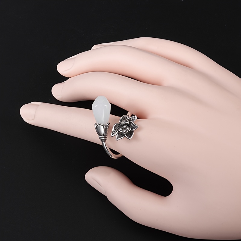Vintage Lotus Open Ring, Artistic Floral Design for Women