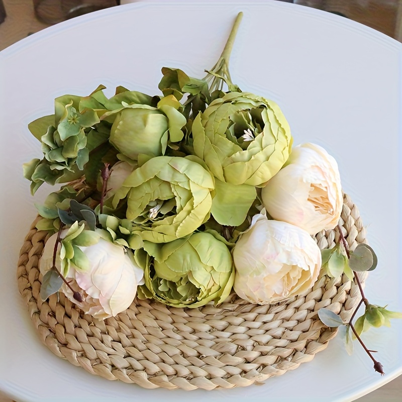 1pc beige moss green vintage artificial   bouquets realistic 2 bouquet 4 peony for d cor centerpieces weddings valentine day arrangements low maintenance elegant floral display suitable for peonies