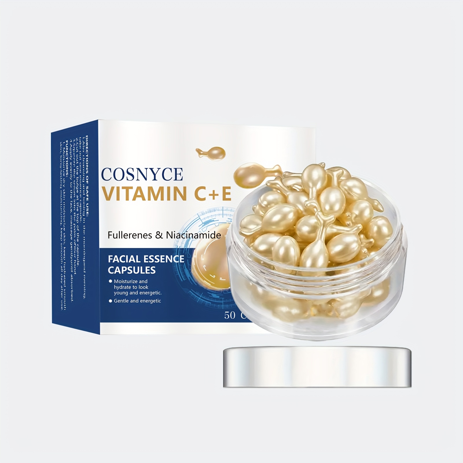 Image of 50 Vitamin C E Facial Capsules Concentrated Lifting Facial Hydration Smooth Firming Gentle Moisturizing . Skincare