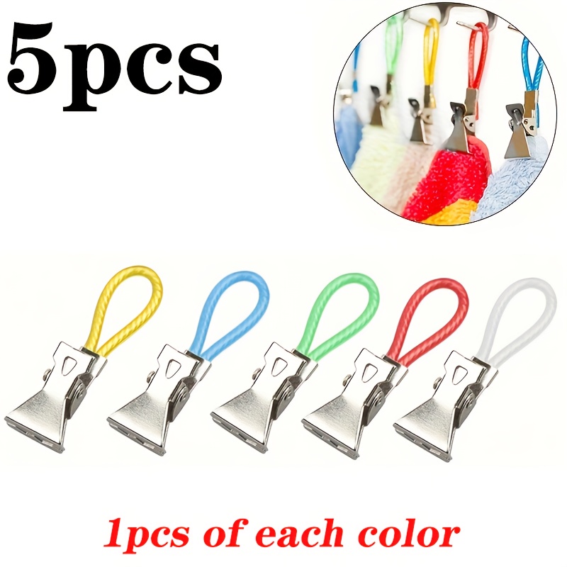 1 Set Stainless Steel Towel Clips (5pcs)/ Multi-functional Colorful Durable Wall-mounted / For Kitchen Bathroom Home Organization / Colors