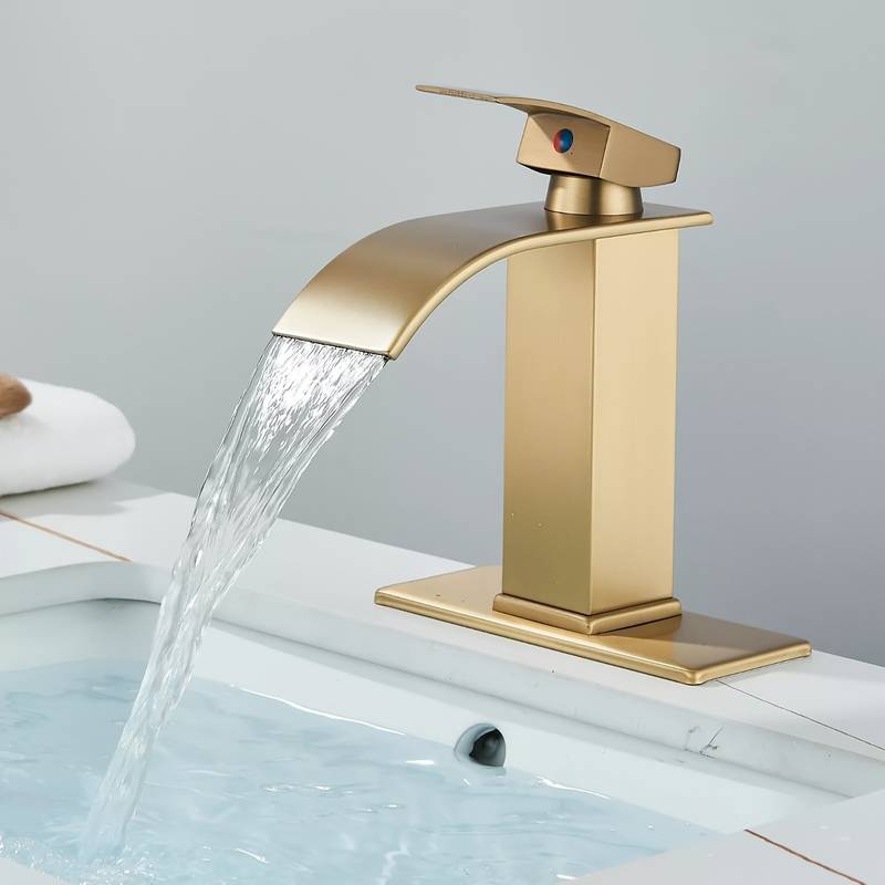 Topshower Waterfall Bathroom Faucet – Single Handle Deck Mounted Sink Mixer Tap (Chrome/Brushed Nickel/Matte Black)