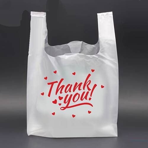 100 plastic bags white thank you for your design intended for use in grocery stores as shopping bags in restaurants stores as food bags supermarket store shopping tote bags and disposable takeout packaging bags