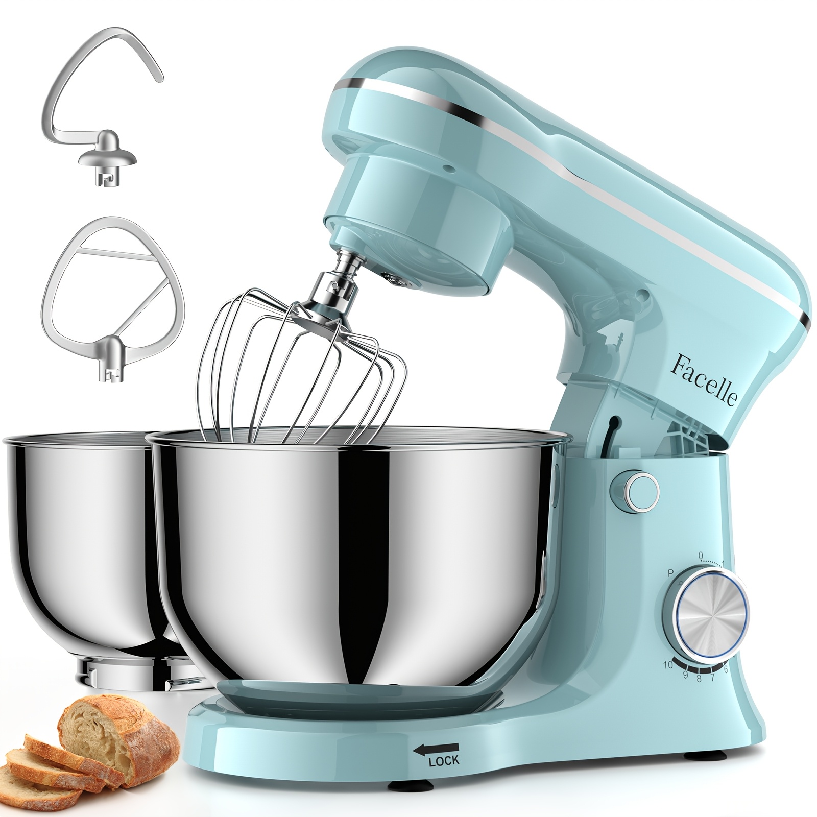 TEMU Tilt-head Stand Mixer, 5qt+6qt Stainless Steel , 10 Kitchen Electric Food Mixer With Egg Whisk, Dough Hook, Beater, Dishwasher-safe Attachment, Ideal Gift For Mom