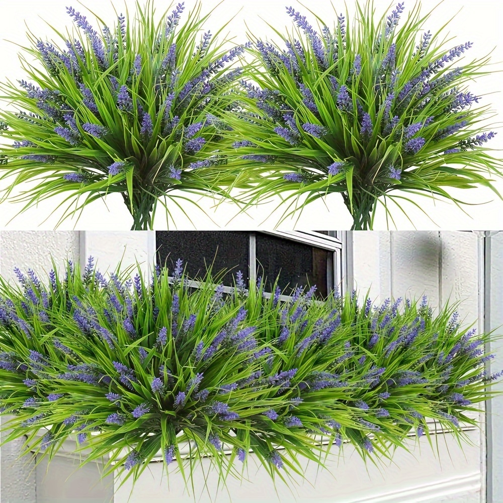 

12 Bundles Artificial Plants Outdoor Fake Monkey Grass With Flowers For Pot Garden Decor For Window Patio Hanging Planter Pathway Front Porch