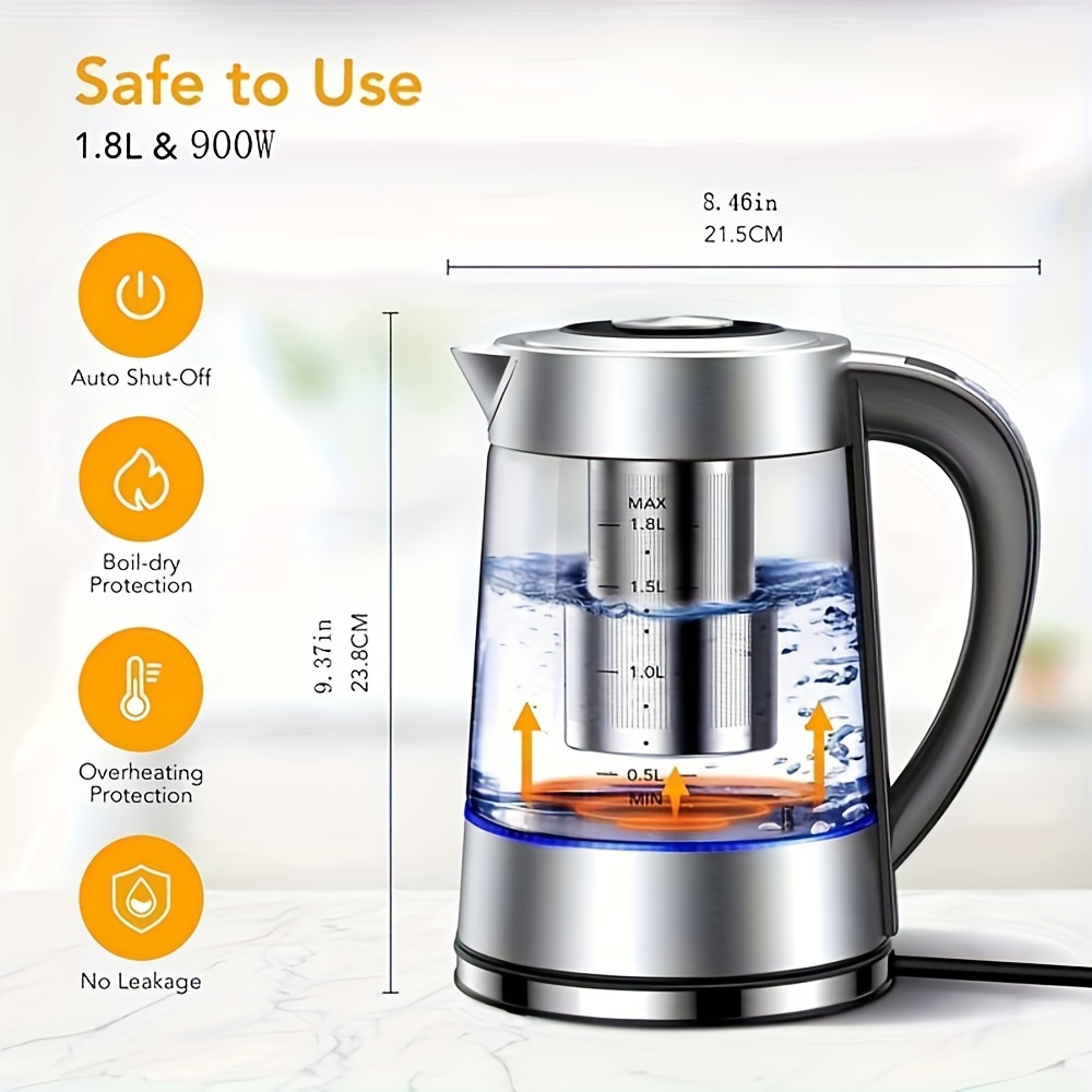 electric kettle 1 8l electric glass kettle 12 temperature controls up to 24 hours insulation tea kettle hot water pot stove stainless steel strainer and inner lid glass kettle for coffee tea and milk powder details 4