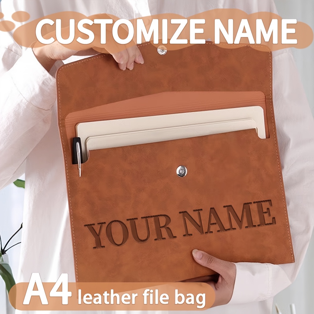 

1pc Custom Engraved A4 Leather File Folder, Magnetic Closure, Waterproof Business Organizer, Large Capacity Office Supplies, Personalized For Birthday, Christmas Gift