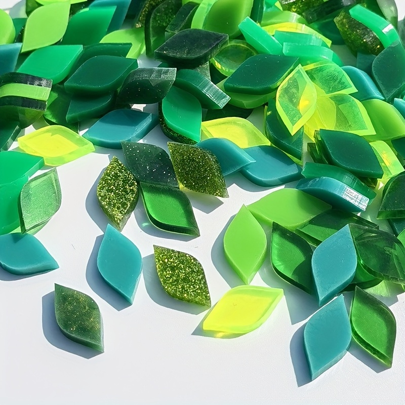 TEMU 39pcs Of Acrylic Mosaic Leaves And Petals For Handmade Candle Holders, Coasters, And Art Projects In Colors Like Glitter, High , Blue, Green,