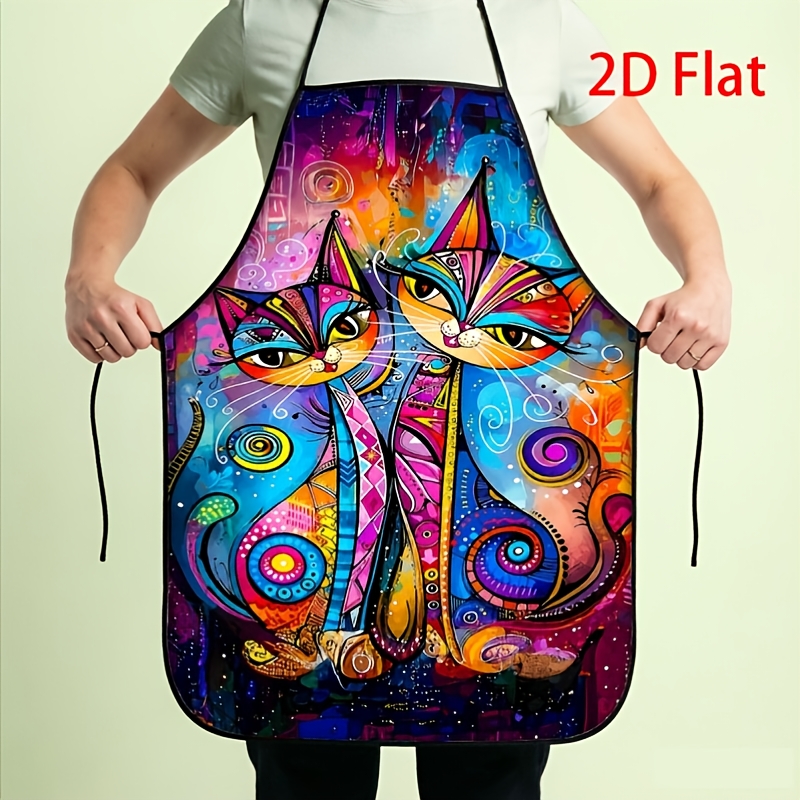 TEMU 1pc 2d Flat Printed And Colorful Pattern Apron, Suitable For Men And Women, Kitchen Baking, Outdoor Grilling, Painting, Gardening, Hairdressing,
