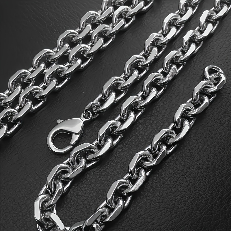 TEMU 1pc 316l Stainless Steel 18k Gold-plated Oval Necklace For Men And Women, Hip-hop Trend Solid Chain, Hypoallergenic And Fade-resistant Choker