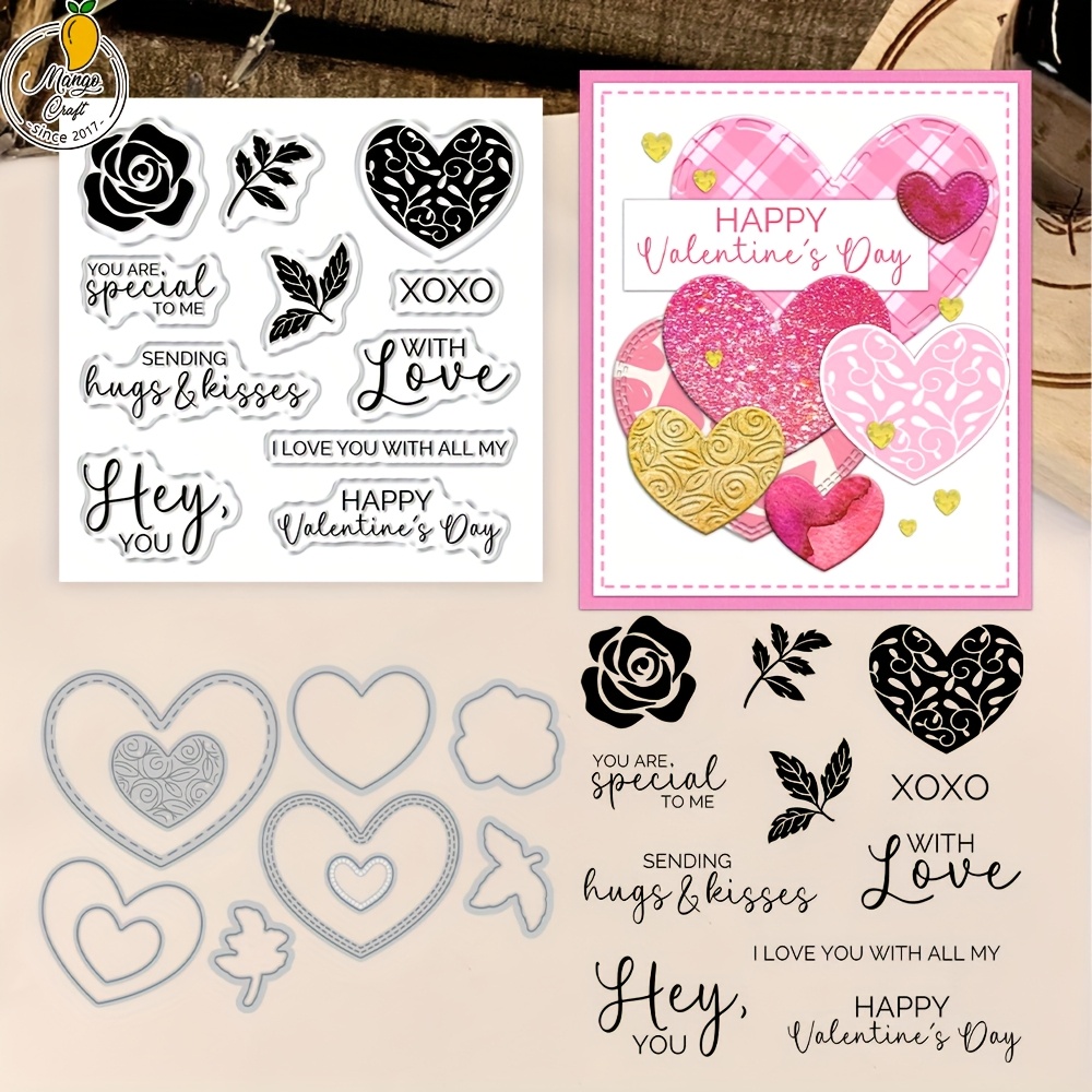 

Template From Mangocraft - Heart Rose Flower Clear Stamps Cutting Dies For Diy Greeting Card Album Diary Art Magazine Decorative Silicone Stamps