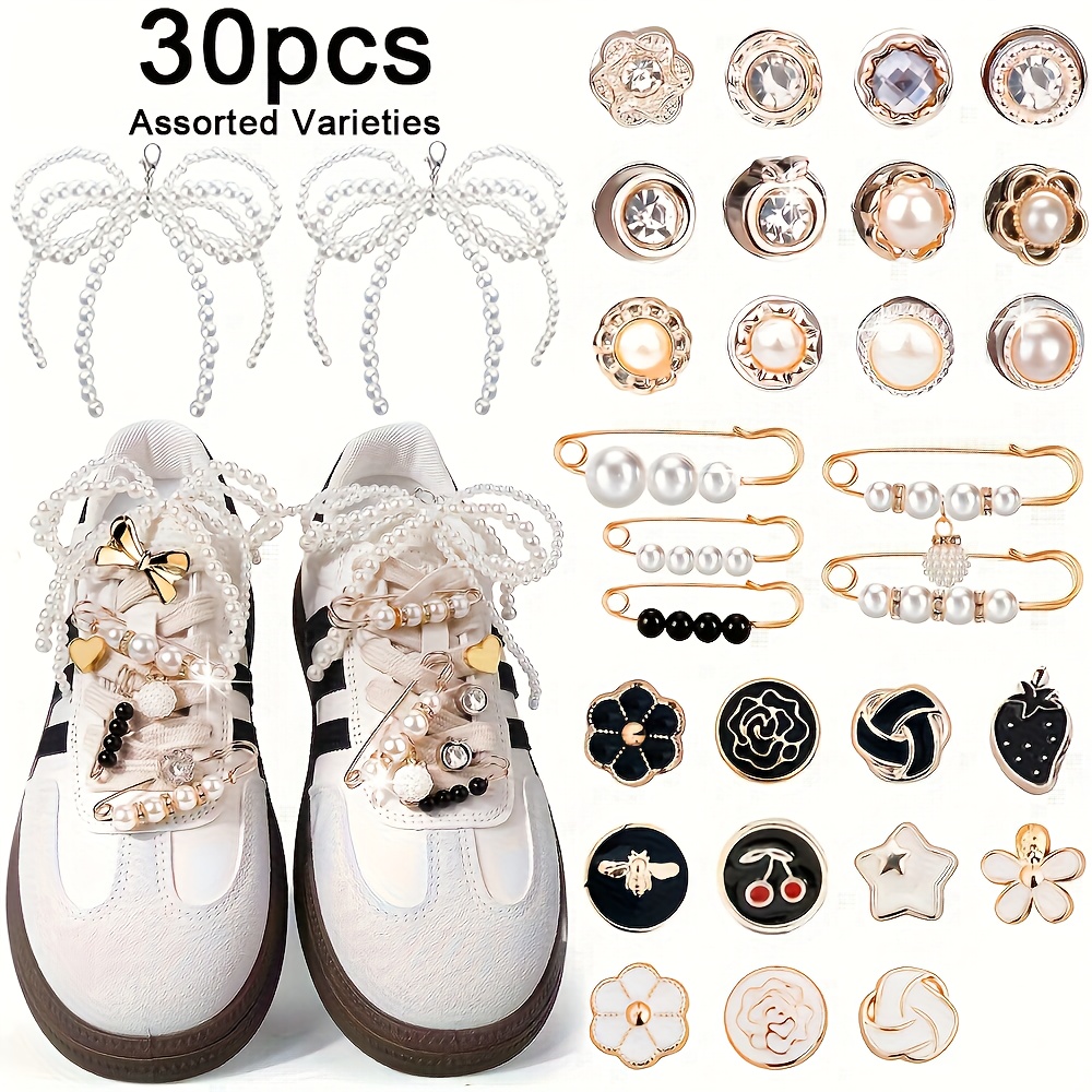 Image of 30pcs Random Shoe Decorations For Sneakers, Detachable Bowknot And Shoe Clips Set, Shoe Additions For Women Casual Shoes