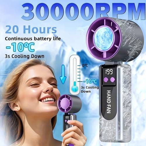 2026 handheld cooling folding fan 3 in 1 mini semiconductor turbo fan usb large capacity battery cooling fan powerful brushless motor long 199 setting travel and outdoor use