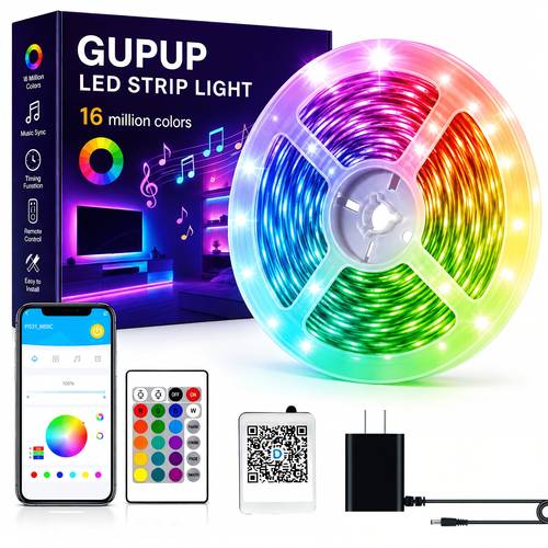 LED Light Strips 16.4/100/130/200 FT. Intelligent Light Bars, Suitable for Bed , Desks, Indoor . Birthday Gifts for Bed . Supports App Control (Timed, RGB Color Change, Music Rhythm)