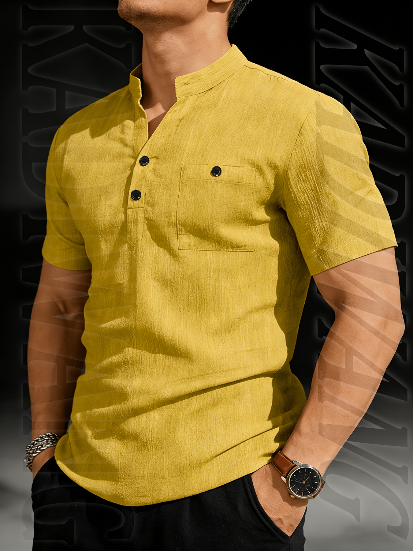JOSHIMAY Obm 3pcs Set Men'S High Quality Summer Short Sleeve Henley Shirt T-Shirt Men'S Clothing Top, Suitable for Golf Outdoor Camping Fishing And Daily Casual Wear