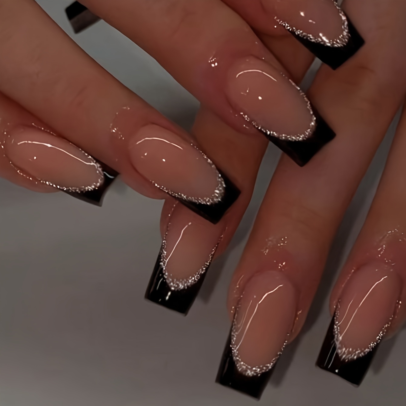 24 st/set långa coffin french tip press on naglar svarta - Temu Sweden