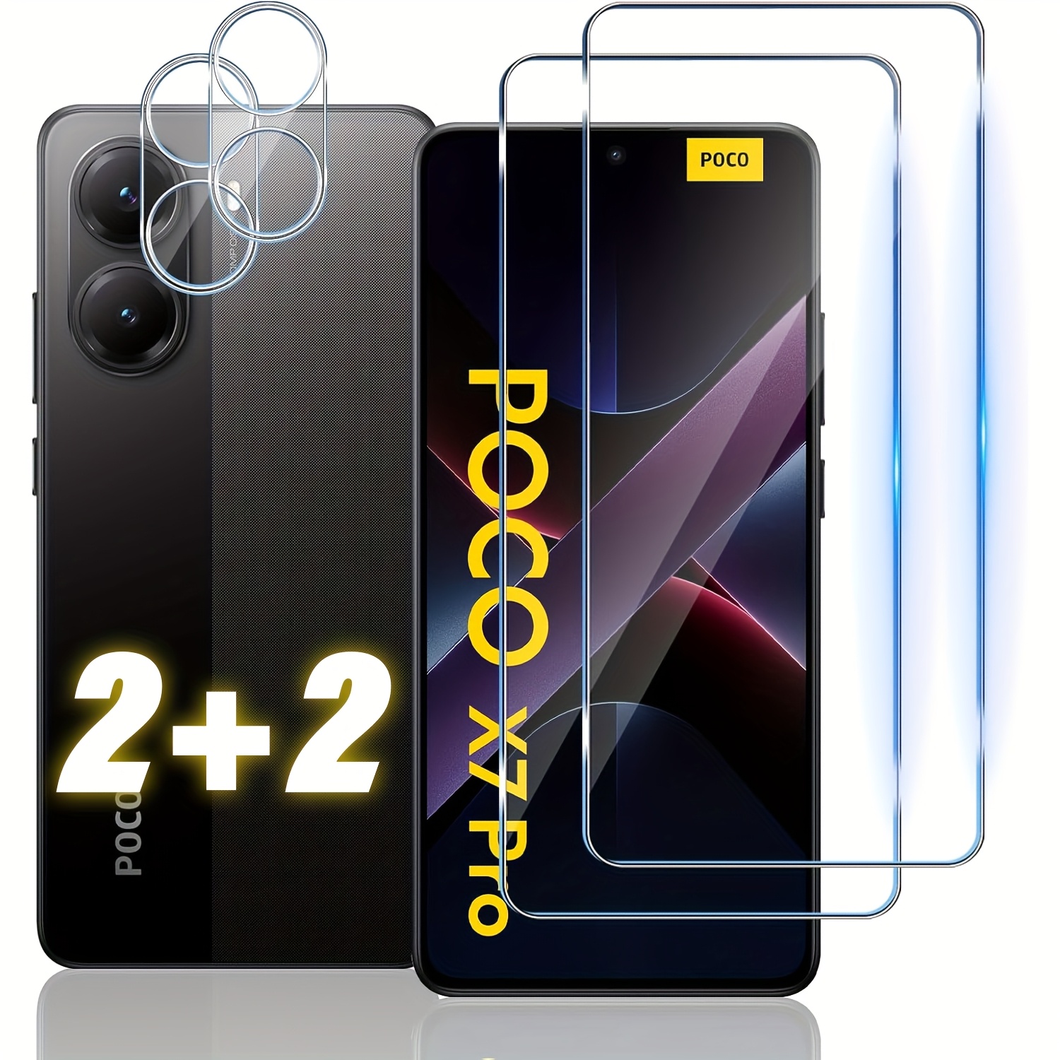 2+2db edzett üveg kompatibilis a xiaomi poco x7 pro 5g képernyővédővel + kamera lencsevédővel, [karcolásálló][buborékmentes] hd tiszta edzett üveg fólia 0